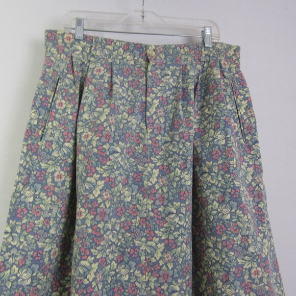 Vtg LL Bean Women XL Blue Pink Floral Heavy Cotton A Line Front Zip Pleats 35" - Picture 12 of 12